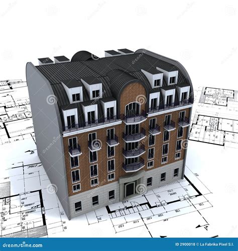 Residential Building On Plans Royalty Free Stock Photos - Image: 2900018