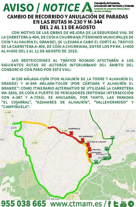 Anulación de paradas y cambio de recorrido de las rutas M 221 M 230 y