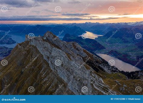 Aerial View of Mount Pilatus during Sunrise. Autumn Switzerland Stock ...