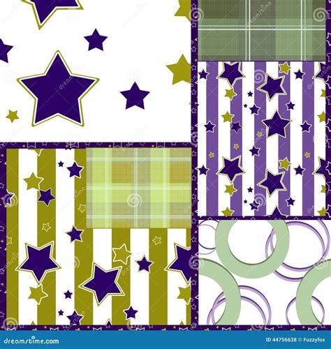 Patchwork Seamless Retro Checkered Stars Pattern Background Stock