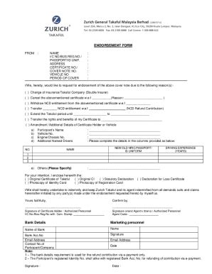 Fillable Online Endorsement Form Zurich Fax Email Print Pdffiller