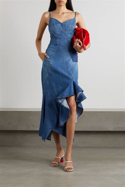 Mid Denim Asymmetric Ruffled Denim Dress Loewe In 2022 Denim Prom