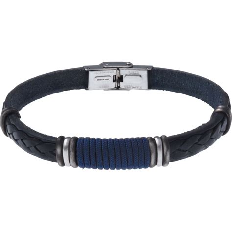 Bracelet Acier Cuir Bleu Italien Cordon Bleu Composants Acier