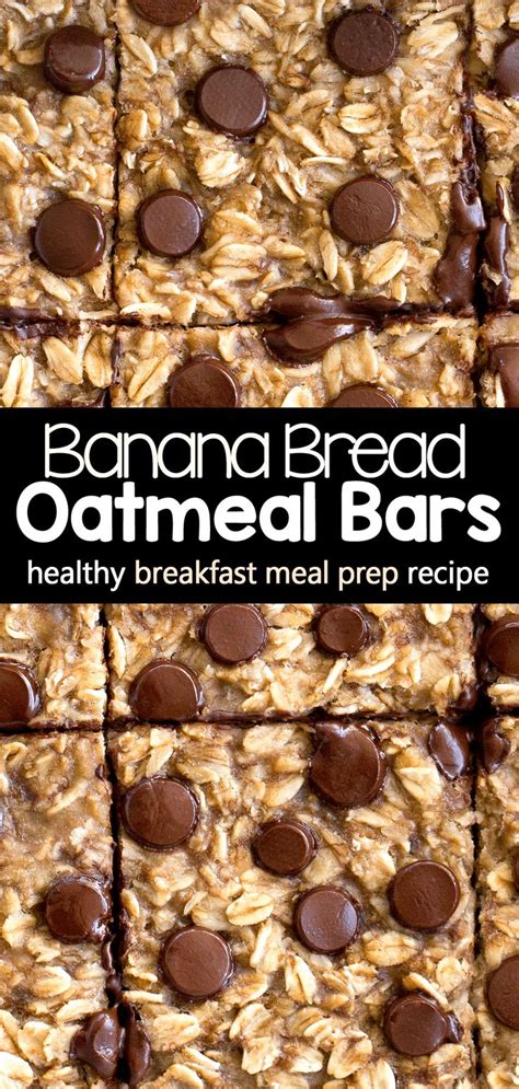 An Image Of Oatmeal Bars With Chocolate Chips On Top And Text Overlay Reading Banana Bread