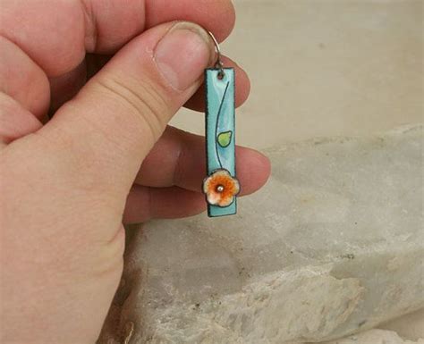 Handmade Flower Copper Enamel Earrings Sky Blue Floral Whimsical Long Earring Etsy Enamel