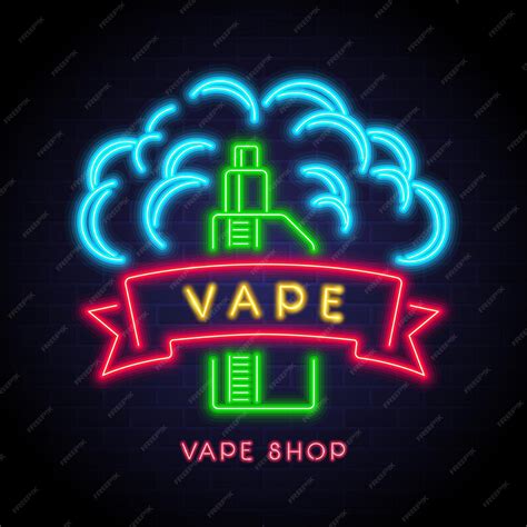 Premium Vector | Vape shop logo with neon light bright illustration