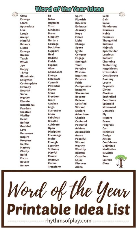 Word Of The Year Ideas With Inspirational Words Printable Rhythms Of