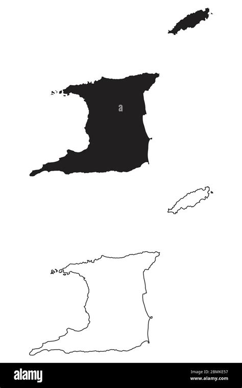 Trinidad And Tobago Country Map Black Silhouette And Outline Isolated On White Background Eps