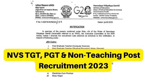 NVS Recruitment 2023 TGT PGT Non Teaching 7500 Posts Apply