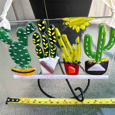 Fused Glass Cactus Pots Sun Catcher Mixed Cacti Gift For Cactus Lover