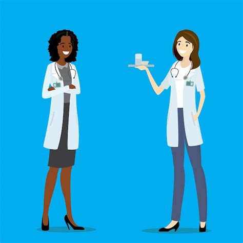 Premium Vector Cartoon African American And European Doctors Or Nurse