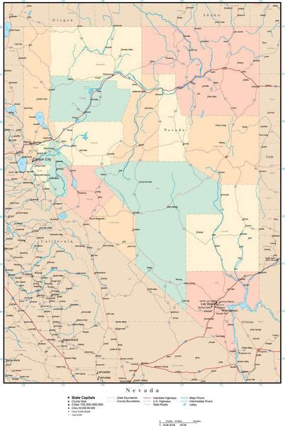 Nevada Adobe Illustrator Map With Counties Cities County Seats Major Roads