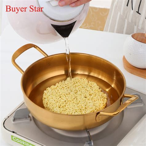 Korean Ramen Noodles Cooking Pot Gold Stainless Steel Pots With Handle