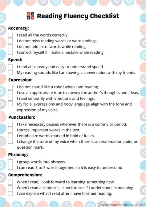 Printable Reading Fluency Checklist Pdf Included Number Dyslexia