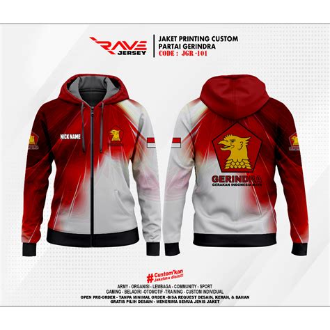 Jual Jaket Partai Gerindra Sesi Full Printing Sublim Custom Desain