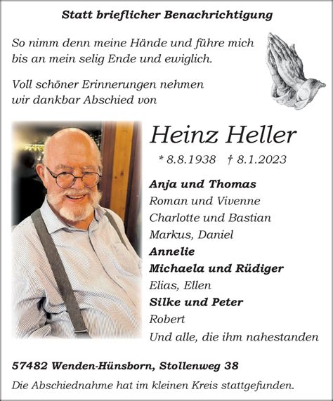 Traueranzeigen Von Heinz Heller Trauer In NRW De