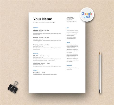 Google Docs Resume Template Design Nibhtbit