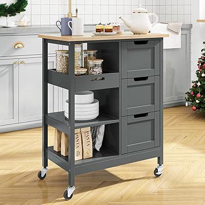 Homcom Kitchen Cart Utility Trolley Small Kitchen Island With Storage