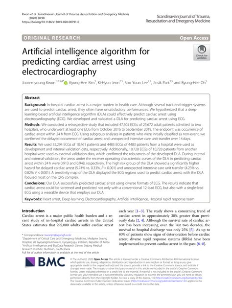 Pdf Artificial Intelligence Algorithm For Predicting Cardiac Arrest