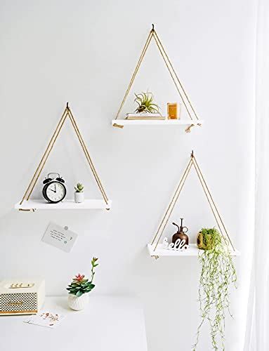 Mkono Wood Hanging Shelves For Wall Boho Decor Swing Rope Rustic