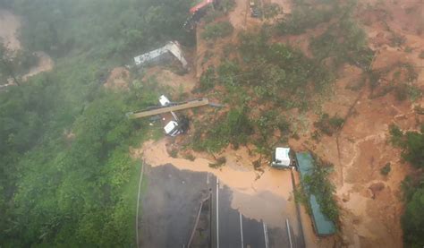 PRF divulga primeiras imagens aéreas da região do deslizamento na BR