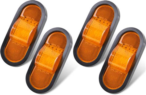 4Pcs 6 5 Inch Oval Mid Turn Signal Amber Marker Lights Rubber Mount 24