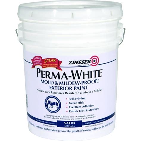 Zinsser 5 Gal Perma-White Mold & Mildew-Proof Exterior Paint Satin White 1pk | HD Supply