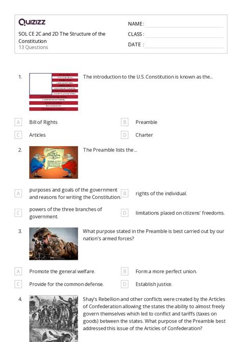 50 The Constitution Amendments Worksheets For 6th Year On Quizizz