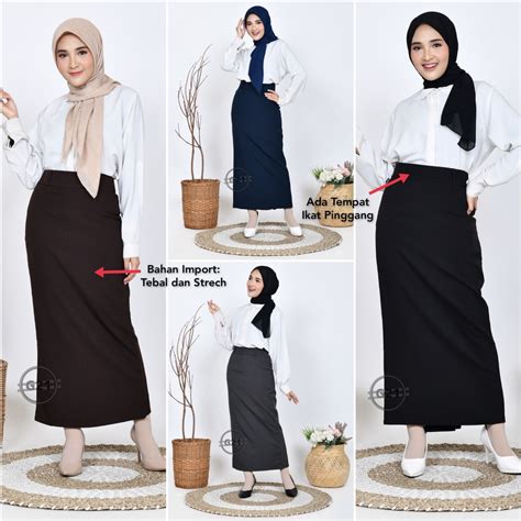 Jual Rok Kerja Kantor Hitam Panjang Span Wanita Bahan Dasar Formal