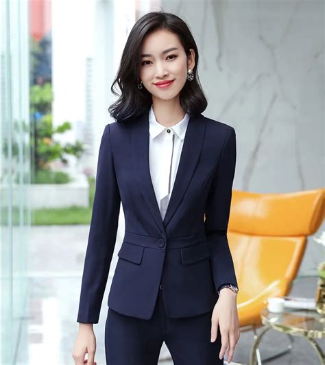 Formal Women Blazers And Jackets Navy Blue Blaser Female Business Clothes Ladies Work Wear