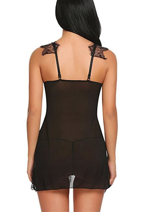 Women Sexy Lingerie Lace Babydoll Nightdress Lace Chemise V Neck