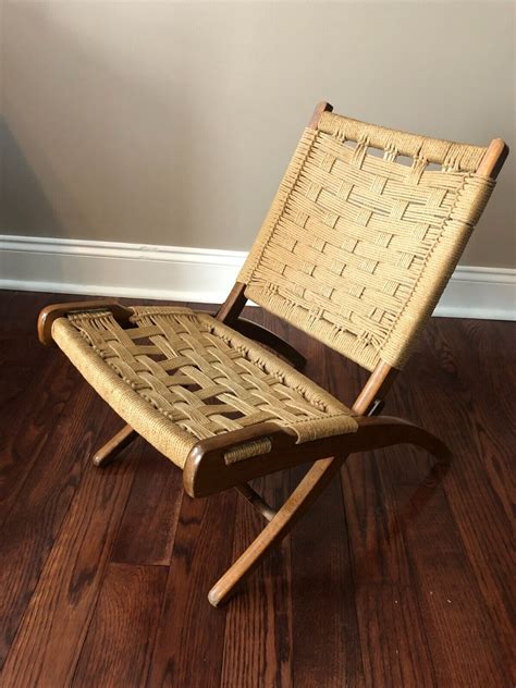 Vintage HANS WEGNER Style Rope Folding Chair Grelly USA