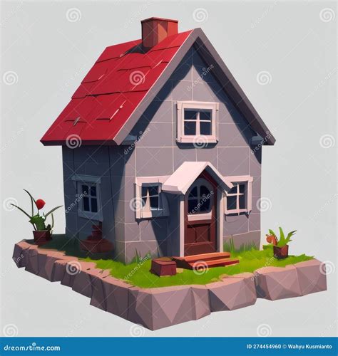 3d Low Poly House On A Plain Background Stock Illustration