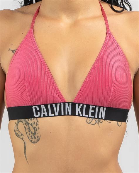 Shop Calvin Klein Fixed Triangle Bikini Top In Pink Flash Fast