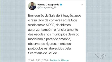 Governo Do Es Autoriza Volta De Aulas Presenciais Em Cidades Risco