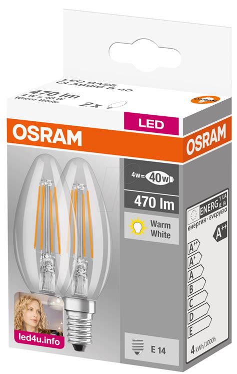 OSR 899972032: Osram Filament-LED, 2-Pack, e14, klar, 4 W, 470 lm at ...