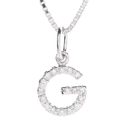 Gucci 18k White Gold Diamond G Pendant Necklace 354567