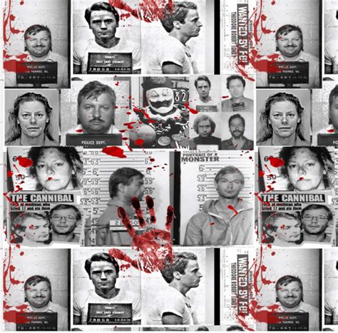 Serial Killer Mugshot Seamless Pattern – True Crime Fabric (digital