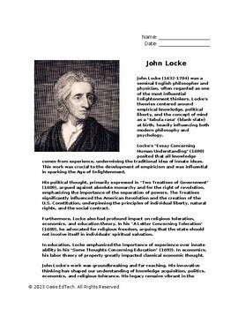 John Locke Q A Worksheet By Oasis EdTech TPT