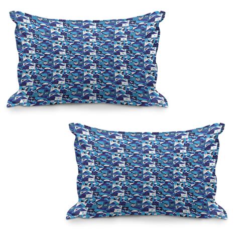 Navy Blue Quilted Pillowcover Set Of Contemporary Geometric Mosaic