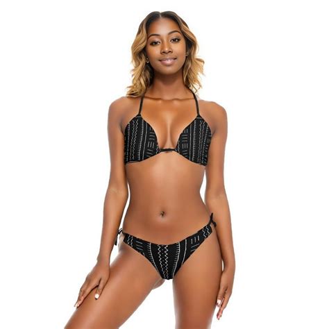 Maillot De Bain Bikini Fronde Pour Femme Imprim Africain Mudcloth