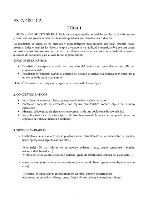 Estadística apuntes estadistica 2022 2023 ESTADÍSTICA TEMA 1 1ÓN DE