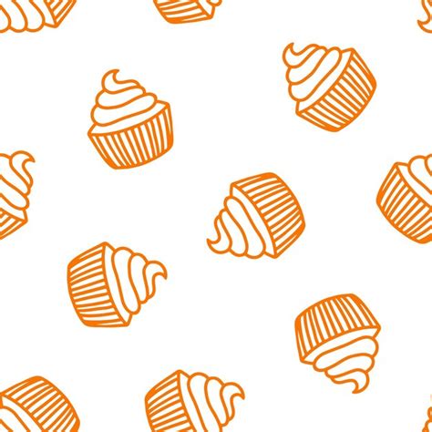 Premium Vector Seamless Pattern With Orange Outline Cupcakes