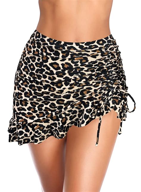 Jusfitsu Women S Ruffle Swim Skirt High Waisted Swimdress Side Pull Tie Bikini Tankini Swimsuit