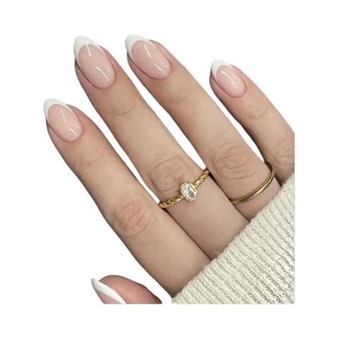 Conjunto De Unhas Postiças Estilo Francês Ponta Branca Nude Natural