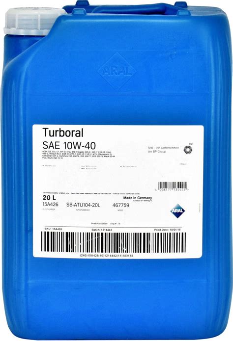 ᐉ Моторное масло бензин дизель ARAL Turboral 10W 40 20 л Купить в