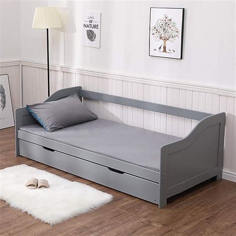 Home Source White 3ft Wooden Day Pull Out Trundle Guest Bed Pine