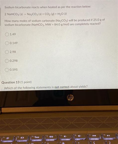 Solved Sodium Bicarbonate Reacts When Heated As Per The