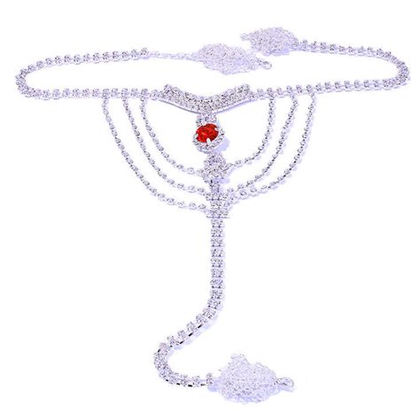 Red Crystal Sexy Bikini Lingerie Set For Women Custom Size Body Chain Rhinestone Bra And Thong