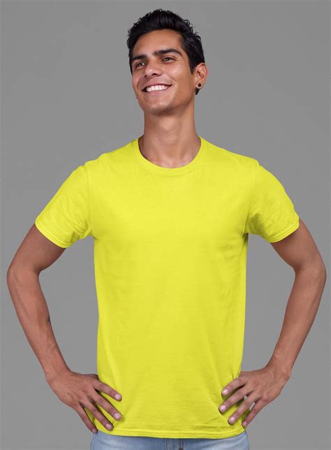 New Yellow Plain T Shirt For Men Uppstring